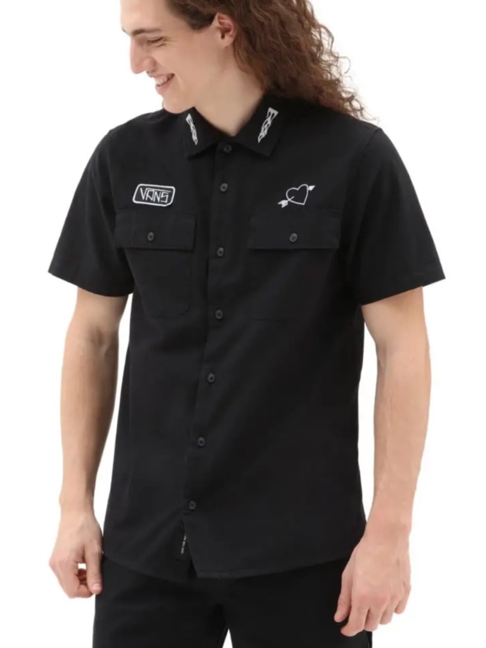 VANS Elijah Berle woven shirt skate classic retro patches size medium loose fit